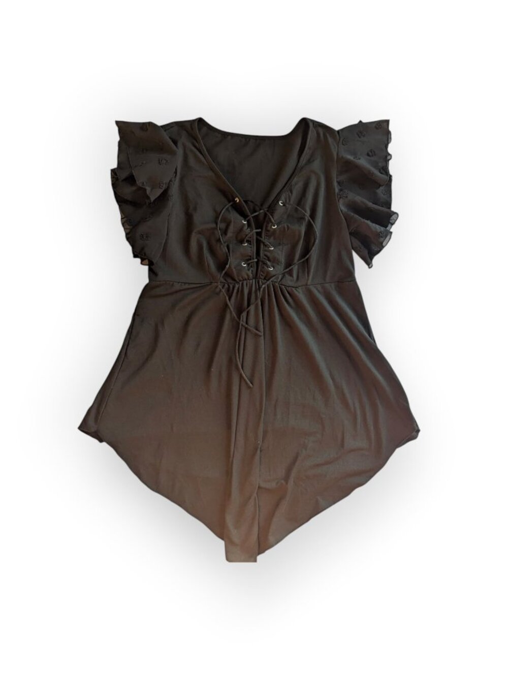 Black Short Sleeve Shirt Flutter Sleeve Whimsigoth 0XL